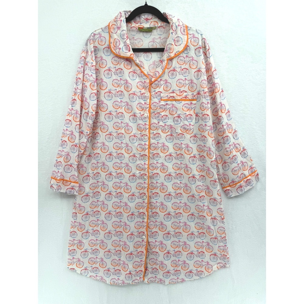 Rock Flower Paper Cotton Nightshirt XL Bicycle Print Sleep Shirt Lounge Relax